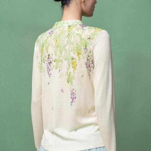 【林栖设计小店】绵羊毛T恤印花优雅国风修身显瘦2026早春新款长袖上衣女T1961237 商品图3