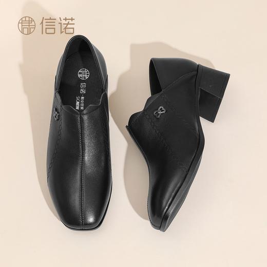信诺妈妈鞋真皮中跟粗跟单鞋2025秋冬新款软底舒适女鞋一脚蹬皮鞋6C2610-27 商品图6