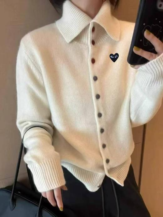 D112571通勤休闲POLO领宽松单排扣设计针织开衫 商品图0