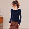 CC法式荡领一字肩长袖针织衫修身显瘦打底衫女秋冬收腰高级感毛衣 商品缩略图2