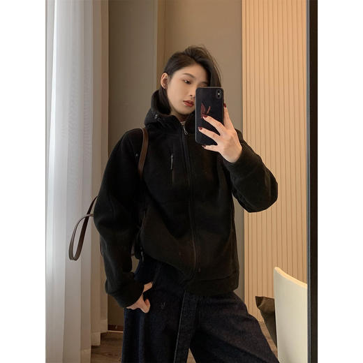 重磅双面摇粒绒！2025蓄热保暖情侣防风摇粒绒连帽拉链短外套！ 商品图3