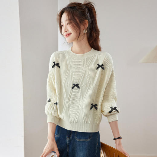 CC蝴蝶结圆领毛衣女内搭秋冬好看小个子软糯高级感打底针织衫上衣女 商品图3