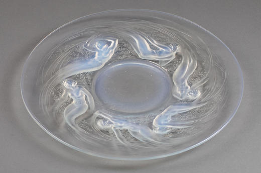 独角鹿西洋古董1920年代法国出品「ONDINES水之精灵」主题欧珀水晶浅口盘 商品图2