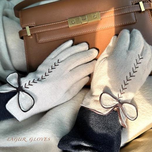 【羊绒羊毛版！加绒可触屏保暖手套蝴蝶结】骑行羊毛分指冬季女氛围感 商品图2