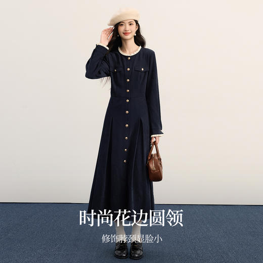 【11/26新品】熙世界千金小香风长袖连衣裙女秋冬磨毛气质收腰显瘦法式赫本裙子 商品图2