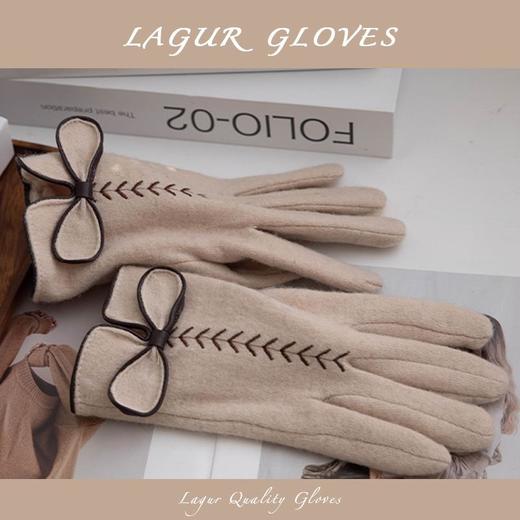 【羊绒羊毛版！加绒可触屏保暖手套蝴蝶结】骑行羊毛分指冬季女氛围感 商品图1