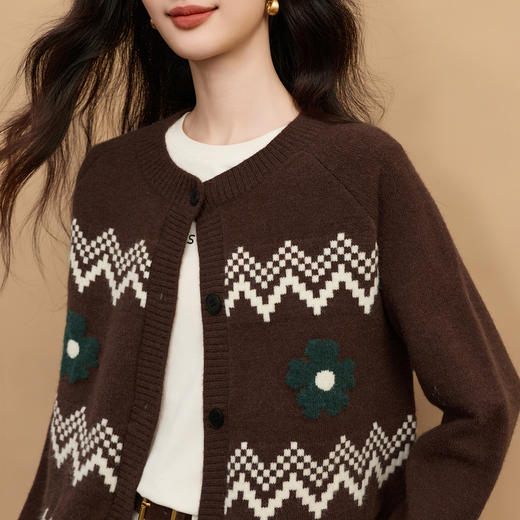 【周末秒杀】熙世界【费尔岛圣诞毛衣】复古提花针织开衫女秋冬长袖圆领短外套 商品图4