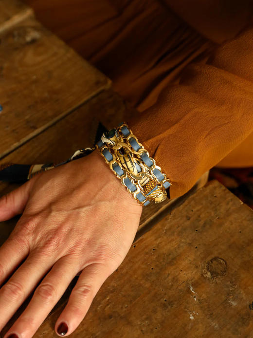 订购14周到｜AN-NEE-C3G-DECEMBRE-Bleu-深蓝色 塔罗 2cm 丝巾手镯［法国设计师］ 商品图0