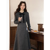 鹿向南「冬雾千金」灰色长袖连衣裙秋冬新款氛围感高腰显瘦裙子女 商品缩略图3