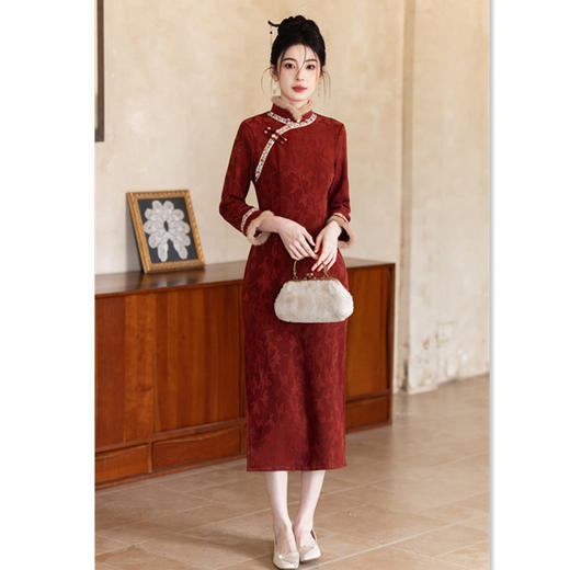 GX时尚改良年轻少女款长袖加绒旗袍2025冬季新款日常可穿旗袍 商品图3