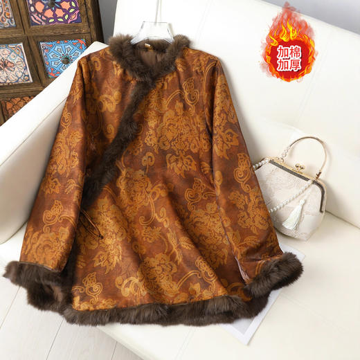 新中式国风毛领毛边斜襟棉服女保暖复古加棉加厚唐装外套棉衣冬 商品图1