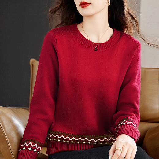 圣诞红色毛衣女款新款冬季加厚大码女装胖mm针织打底衫高级感上衣 商品图0