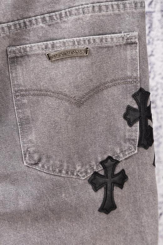 D112533限定精典黑色贴布十字拼皮灰色牛仔裤 商品图10