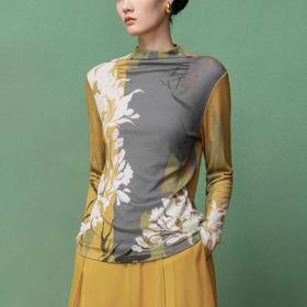 【林栖设计小店】绵羊毛T恤印花撞色优雅气质修身显瘦2026早春新款上衣女T1961238