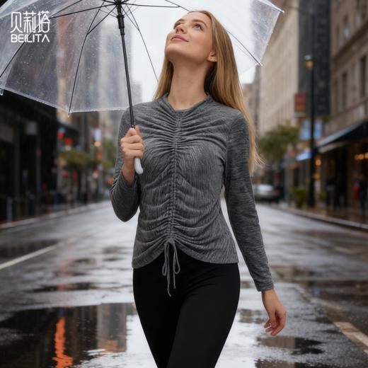 贝莉塔女士长袖小高领抽绳褶皱瑜伽服上衣BLT5220 双色纱面料 商品图6