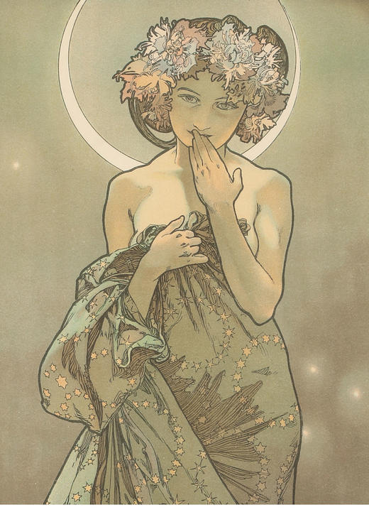 独角鹿西洋古董1902年法国出品穆夏签名创作「 北极星&月亮」海报 商品图6