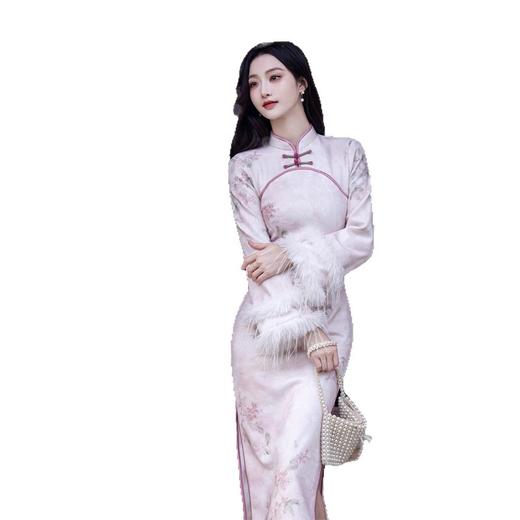 GX时尚改良年轻少女款清荷绒长袖旗袍2025秋冬新款日常可穿修身旗袍 商品图4