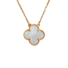 【95新】VCA梵克雅宝Vintage Alhambra系列VCARA45900 中号18K黄金镶白贝母四叶草白花项链链长约42cm女士211125NJS05