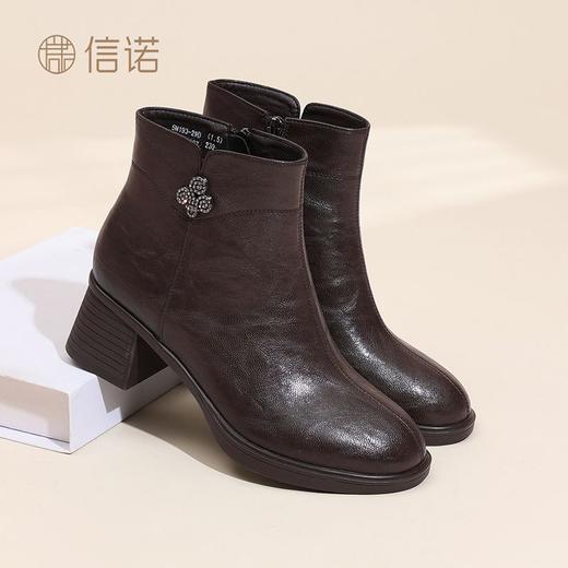 信诺时尚粗跟妈妈短靴软底舒适女鞋2025冬季新款加绒保暖棉鞋皮鞋5M193-29TD 商品图4