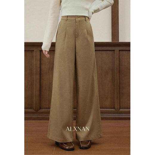 鹿向南「梦影流光」藏青色高腰阔腿裤女秋冬季垂感显瘦休闲直筒裤 商品图3