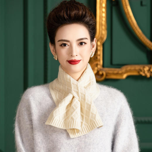 WW 1186交叉设计简约时尚纯羊毛保暖护颈围巾 商品图3