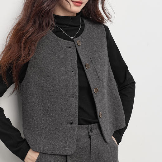 【11/26新品】熙世界灰色老钱格雷系毛呢马甲阔腿裤套装女装秋冬重要场合两件套 商品图3