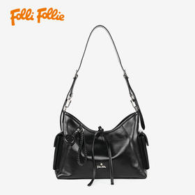 Folli Folie  FF牛皮黑武士斜挎包 SB24PYP039