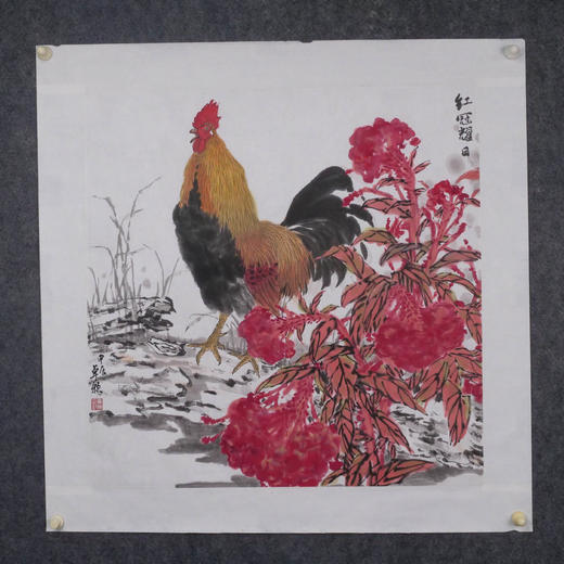 卓愿《红冠耀日》70x69CM 手绘纸本宣纸国画作品 商品图6