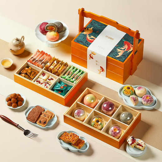 【金禧双层锦礼】悠享时广式蛋黄莲蓉糕点礼盒2026新款年货节礼品送人长辈糕点定制623g 商品图1