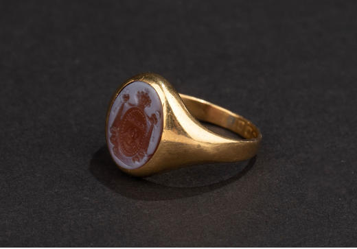 【已售】独角鹿西洋古董1870-1880年英国出品18K黄金镶嵌玛瑙侯爵贵族纹章主题凹雕印章戒指 商品图3