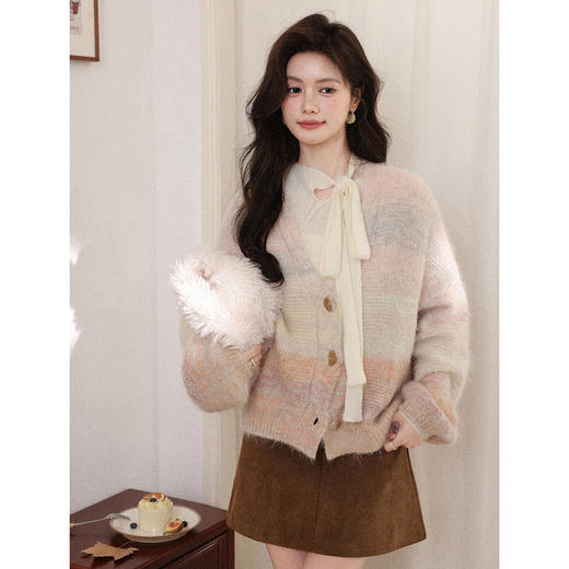 鹿向南「层澜叠彩」秘鲁羊驼毛开衫毛衣秋冬洋气设计感针织衫上衣 商品图0