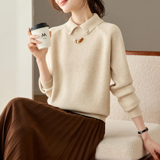 CC复古保暖毛衣女秋冬宽松显瘦内搭高级感好看减龄娃娃领针织上衣厚 商品图1