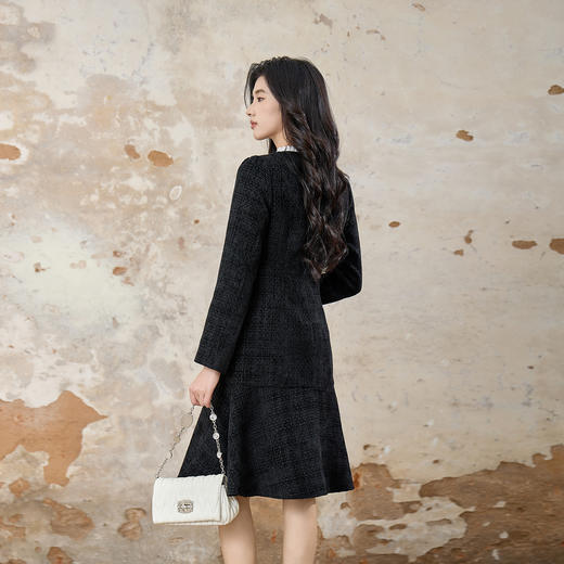 奢姿大码女装2025冬季减龄花边圆领连衣裙胖妹妹小香风时尚裙子9954853652 商品图3