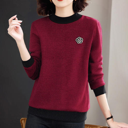 春秋新款大码针织衫女中年妈妈洋气红色毛衣半高领打底衫过年衣服 商品图1