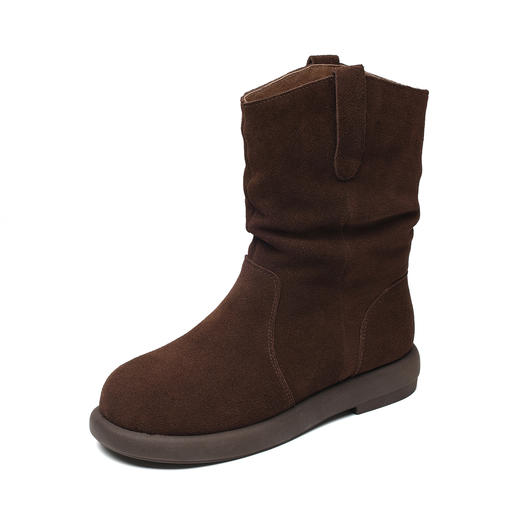 复古麂皮堆堆靴女平底百搭圆头西部短靴显瘦时装靴X5M156-271D 商品图3