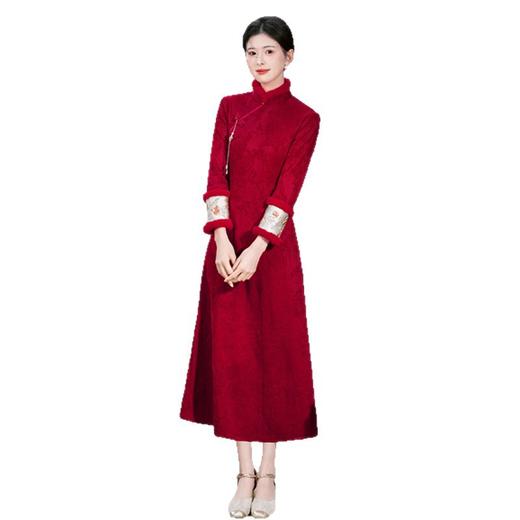 GX现代改良中式长款加绒加厚旗袍大摆裙2025冬新款日常可穿长袖旗袍 商品图4