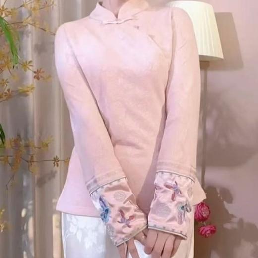 蝴蝶刺绣长袖T恤女装洋气提花新中式国风上衣秋冬气质百搭打底衫 商品图3
