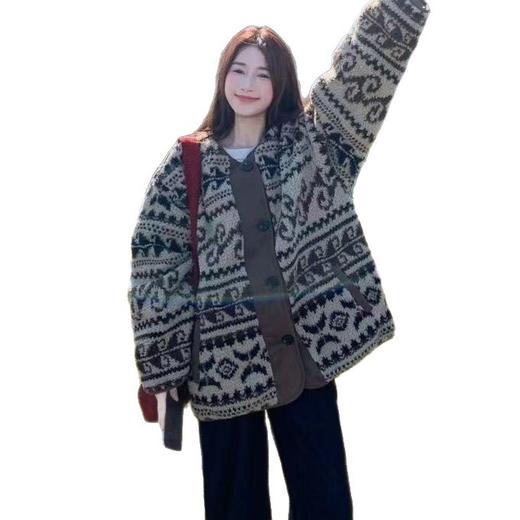 复古民族风羊羔毛外套2025秋冬韩版时尚宽松保暖开衫 商品图4