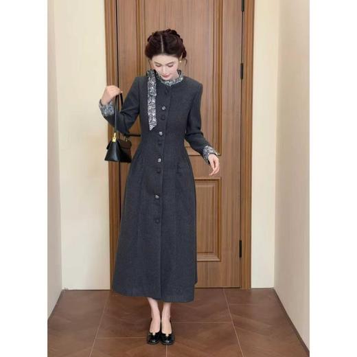 法式小香风毛呢大衣2025秋高级感灰色外套 商品图1