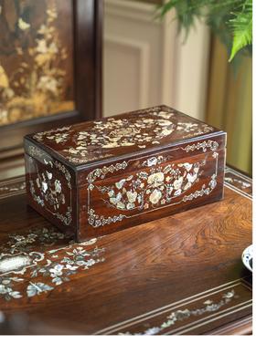 独角鹿西洋古董20世纪中国出品硬木嵌螺钿「瓜瓞绵绵」主题珍宝盒