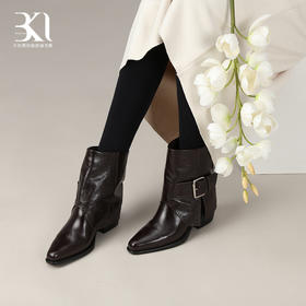 BAKERLOO女鞋方头裤管靴粗跟搭扣女靴AD217