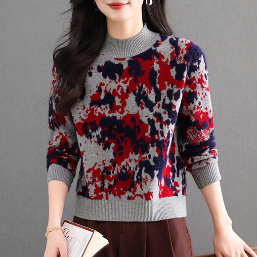 CC提花设计感毛衣女半高领套头百搭长袖针织衫秋冬打底衫保暖上衣 商品图3