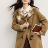 【11/26新品】熙世界卡其棕色牛角扣毛呢外套女冬2025新款撞色格纹连帽羊毛大衣 商品缩略图3