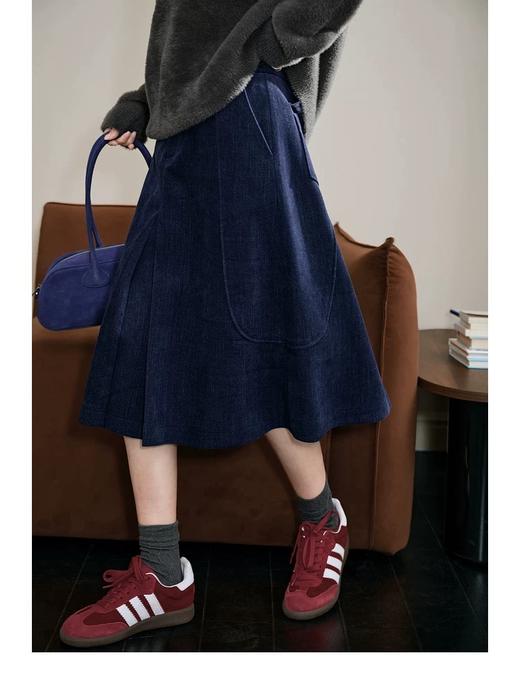 D112523蓝色灯芯绒工装裙半身裙半裙25秋冬季叠穿搭女长裙a字裙 商品图8
