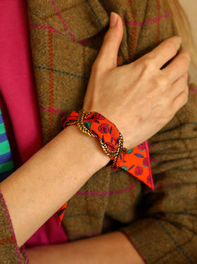 订购14周到｜AN-NEE-TRESSE-粉橘色 复古金色 4cm 丝巾手镯［法国设计师］