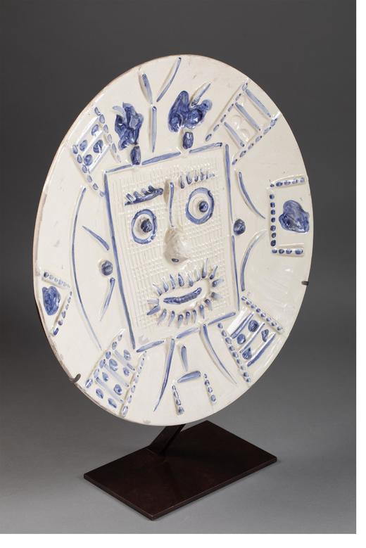 【已售】独角鹿西洋古董1956年代西班牙出品限量装饰陶盘「VISAGE DANS CARRÉ 雕像中的面孔」 商品图1