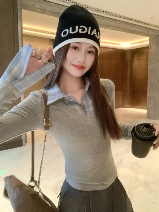 <曾小咸推荐> 现货秒杀！微信超特价！灰色格子翻领t恤假两件 日常159.99 立减90 秒杀69.99！ 商品图13