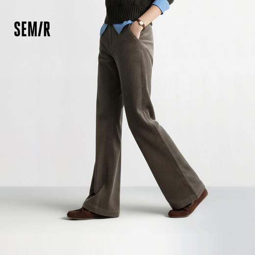 森马休闲裤女冬季肌理灯芯绒微喇喇叭裤2025新款复古慵懒显瘦长裤 商品图0