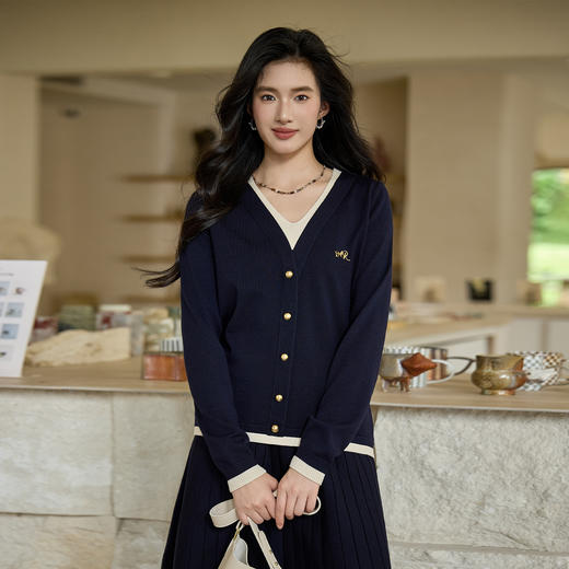 奢姿大码女装2025秋季减龄纽扣装饰V领针织衫胖妹妹百搭简约上衣9853691008A 商品图0