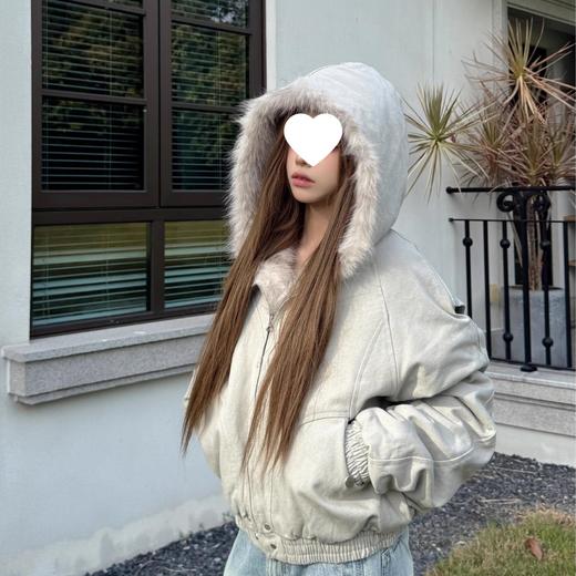 【防风锁温❗️时尚百搭】美式复古连帽冬季棉服设计新款保暖宽松加厚棉衣毛领外套黑色。ja 商品图0